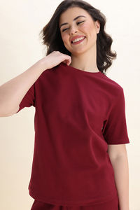 Zivame 2 Mile Fashion Knit Cotton Loungewear Set - Deep Claret — thumbnail 6